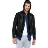 DeriClup E-1055/K Kapşonlu Deri Erkek Mont - 5XL - Siyah