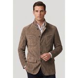 Deriderim Bej Felix Erkek Astarlı Slim Fit Dar Kesim Fermuarlı ve Düğmeli Blazer Hakiki Süet Ceket - 48