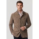 Deriderim Bej Felix Erkek Astarlı Slim Fit Dar kesim Fermuarlı ve Düğmeli Blazer Hakiki Süet Ceket