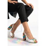 Deriderim Gökkuşağı Renk Geçişli Beyaz Topuklu Fiyonk Detaylı Açık Burun Slingback Kadın Ayakkabı