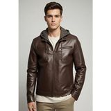 Deriderim Kahve Leonard Deri Kadın Mont Slim Fit Kapüşonlu Yaka Günlük Stil - Kahverengi - 60