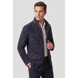 Deriderim Lacivert Aldo Erkek Astarlı Slim Fit Dar kesim Fermuarlı ve Düğmeli Blazer Hakiki Süet Ceket - 54