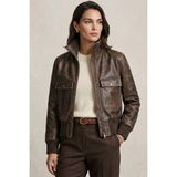 Deriderim Lara Vintage Kahverengi Hakiki Deri Bomber Ceket - 40