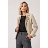 Deriderim Liora Kadın Çift Taraflı Hakiki Deri Blazer Ceket - Kemik - Vizon - 38