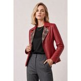 Deriderim Liora Kadın Ekose Kırmızı Çift Taraflı Hakiki Deri Blazer Ceket - 40
