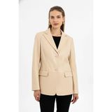 Deriderim Louisa Bej Blazer Kadın Hakiki Deri Ceket - 48
