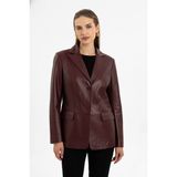 Deriderim Louisa Bordo Blazer Kadın Hakiki Deri Ceket - 48