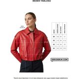 Deriderim Sarı Hakiki Deri Oversize Crop Kemerli Omuz Apolet Detaylı Kadın Ceket - 38