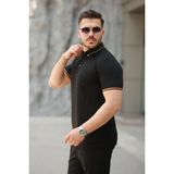 Deridün Yıldız Shoes Erkek Düğmeli Yaka Waffle Kumaş Kısa Kollu Tişört - Siyah