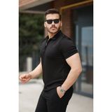 Deridün Yıldız Shoes Erkek Fermuarlı Yaka Kısa Kollu Tişört - Siyah