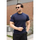 Deridün Yıldız Shoes Erkek Fitilli Bisiklet Yaka Triko Tişört - Lacivert - 2XL