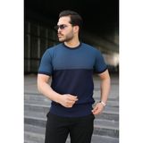 Deridün Yıldız Shoes Erkek Renk Bloklu Bisiklet Yaka Kısa Kollu Triko Tişört - Lacivert