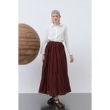 Deridün Yıldız Shoes Kadın Yüksek Bel Arkadan Fermuarlı Kırışık Geniş Kesimli Vural Etek - Bordo - Standart