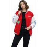 Deridün Yıldız Shoes Kırmızı Varsity Çıtçıtlı Baskılı Oversize Kalıp Kolej Ceket - Kırmızı - XL