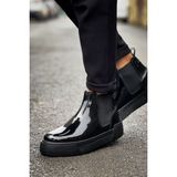 Deridün Yıldız Shoes MN069 Rugan Erkek Bot Siyah Lastikli Tasarım Rahat Kullanım İçin