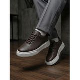 Derify Hakiki Deri Beyaz Erkek Casual Ayakkabı – Ortopedik, Ultra Rahat, Akıllı Bağcık, Günlük Sneaker - Kahverengi