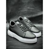 Derify Hakiki Deri Beyaz Erkek Spor Ayakkabı Ortopedik, Hafif ve Rahat Tabanlı, Şık & Trend Günlük Sneaker - Siyah