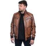 Derije Asensio Hakiki Deri Erkek Taba Ceket-Mont - XS