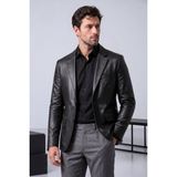 Derije Diego Hakiki Kuzu Deri Erkek Siyah Blazer Ceket - 2XL
