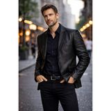Derije Diego Hakiki Kuzu Deri Erkek Siyah Blazer Ceket - XS