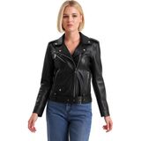 Derije Faye Hakiki Deri Kadın Siyah Biker Motorcu Tarzı Ceket-Mont - 2XL