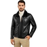 Derije Hakiki Deri Siyah Erkek Ceket-Mont Seyyar Kürk Yaka Slim Fit Model