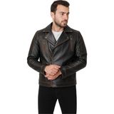 Derije Lucas Hakiki Deri Erkek Vintage Eskitme Biker Motorcu Tarzı Mont - 3XL