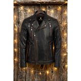 Derije Lucas Hakiki Deri Erkek Vintage Eskitme Biker Motorcu Tarzı Mont - XL