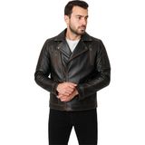 Derije Lucas Hakiki Deri Erkek Vintage Eskitme Biker Motorcu Tarzı Mont