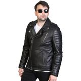 Derije Modric Hakiki Deri Erkek Biker Siyah Motorcu Tarzı Mont - XL