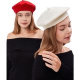 Derikem 2 Adet Kadın Sanatçı Ressam Şapkası Klasik Fransız Bere Moda Sanatçı Şapkası Keçe Fransız Şapka - Kırmızı - Ekru - Standart