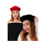 Derikem 2 Adet Kadın Sanatçı Ressam Şapkası Klasik Fransız Bere Moda Sanatçı Şapkası Keçe Fransız Şapka SİYAH - KIRMIZI Standart