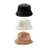 Derikem 3 Adet Şık Kadın Peluş Kova Balıkçı Bucket Kışlık Şapka 3'lü SİYAH-BEYAZ-CAMEL Standart