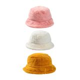 Derikem 3 Adet Şık Kadın Peluş Kova Balıkçı Bucket Kışlık Şapka 3'lü TOZ PEMBE-BEYAZ-HARDAL Standart