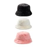 Derikem 3 Adet Şık Kadın Peluş Kova Balıkçı Bucket Kışlık Şapka 3'lü TOZ PEMBE-BEYAZ-SİYAH Standart