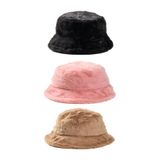 Derikem 3 Adet Şık Kadın Peluş Kova Balıkçı Bucket Kışlık Şapka 3'lü TOZ PEMBE-SİYAH-CAMEL Standart