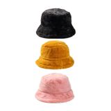 Derikem 3 Adet Şık Kadın Peluş Kova Balıkçı Bucket Kışlık Şapka 3'lü TOZ PEMBE-SİYAH-HARDAL Standart