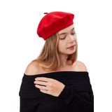 derikem (797) Kep Kadın Sanatçı Ressam Şapkası Klasik Fransız Bere Moda Sanatçı Şapkası Bere Keçe Fransız Şapka KIRMIZI Standart
