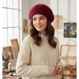 Derikem Fransız Tüylü Peluş Ressam Bere Kadın Şapka - Bordo - Standart