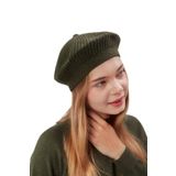 Derikem Kadın Kışlık Şık Fransız Ressam Düz Örgü Bere Şapka HAKİ Standart