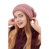 Derikem Kadın Kışlık Şık Ponponlu Astarlı Örgü Bere - Pembe - Standart