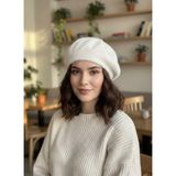 Derikem Kadın Şapka Ekru Peluş Fransız Tüylü Bere Yumuşak Malzeme ile Kışa Uygun - Standart