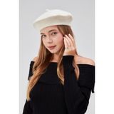 Derikem Kep Kadın Sanatçı Ressam Şapkası Klasik Fransız Bere Moda Sanatçı Şapkası Bere Keçe Fransız Şapka - Standart - Ekru