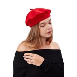 Derikem Kep Kadın Sanatçı Ressam Şapkası Klasik Fransız Bere Moda Sanatçı Şapkası Bere Keçe Fransız Şapka - Standart - Kırmızı