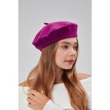 Derikem Kep Kadın Sanatçı Ressam Şapkası Klasik Fransız Bere Moda Sanatçı Şapkası Bere Keçe Fransız Şapka - Standart - Mor