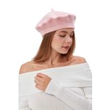 Derikem Kep Kadın Sanatçı Ressam Şapkası Klasik Fransız Bere Moda Sanatçı Şapkası Bere Keçe Fransız Şapka - Standart - Pudra Pembe