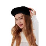 Derikem Kep Kadın Sanatçı Ressam Şapkası Klasik Fransız Bere Moda Sanatçı Şapkası Bere Keçe Fransız Şapka - Standart - Siyah