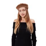 Derikem Kep Kadın Sanatçı Ressam Şapkası Klasik Fransız Bere Moda Sanatçı Şapkası Bere Keçe Fransız Şapka - Standart - Sütlü Kahve