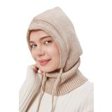 Derikem Lüks Kadın Kışlık Balaclava Triko Örme Başlık Bere Bej Standart