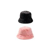 Derikem Şık Kadın Peluş Kova Balıkçı Bucket Kışlık Şapka SİYAH-AÇIK PEMBE Standart